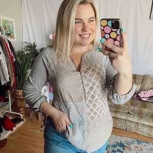 anthropologie tiny sparkly mixed print 3/4 sleeve blouse